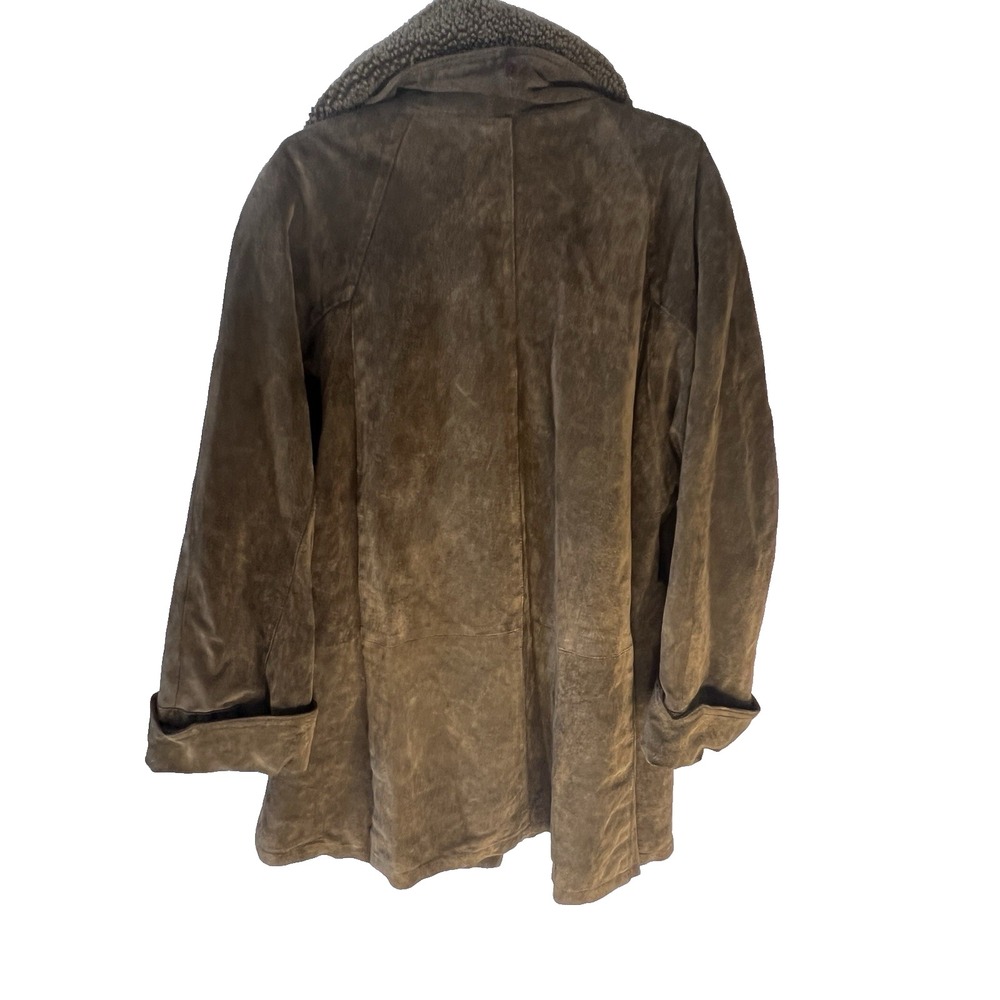 Vintage Foxrun Women M Genuine Wax Leather Suede Jacket Long Brown Faux Fur‎ - Picture 2 of 13
